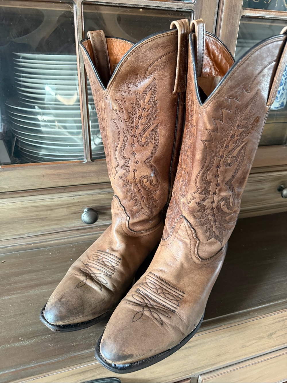 Nocona Chestnut Brown Embossed Leather Western Boots